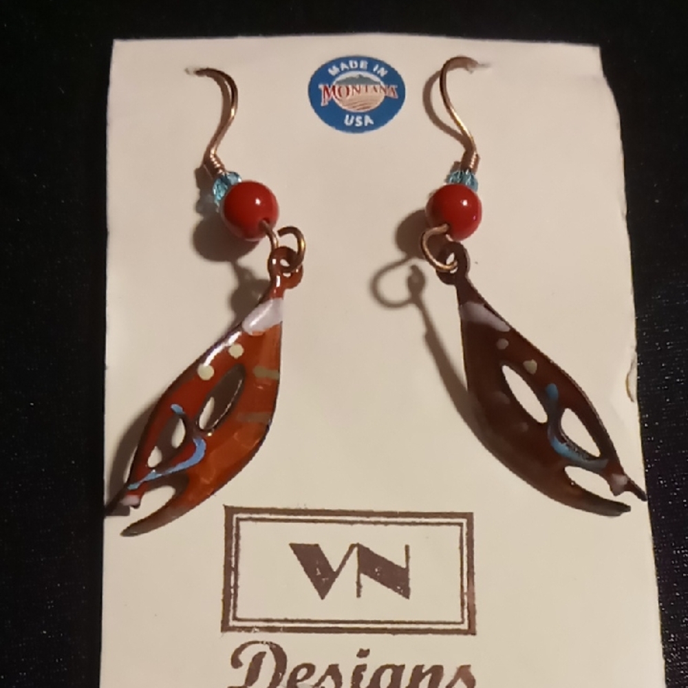Copper ,Red and Blue Earrings dangelers
